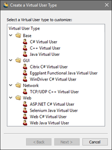Select virtual user type in Eggplant Performance Studio