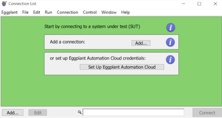 The Eggplant Functional Connection List when no connections have been added