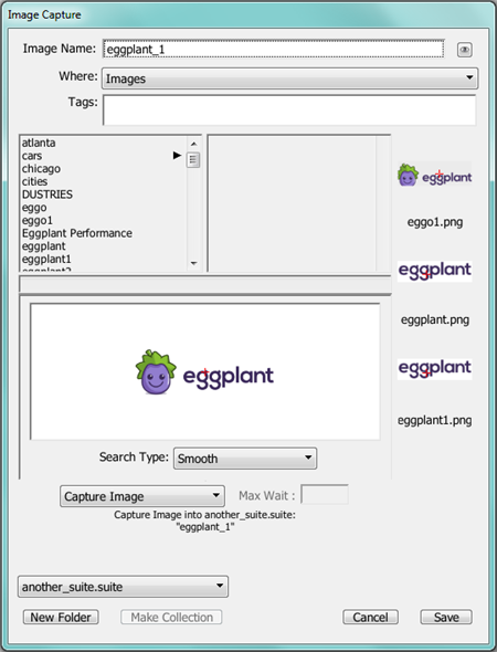 Image Capture panel in Eggplant Functional
