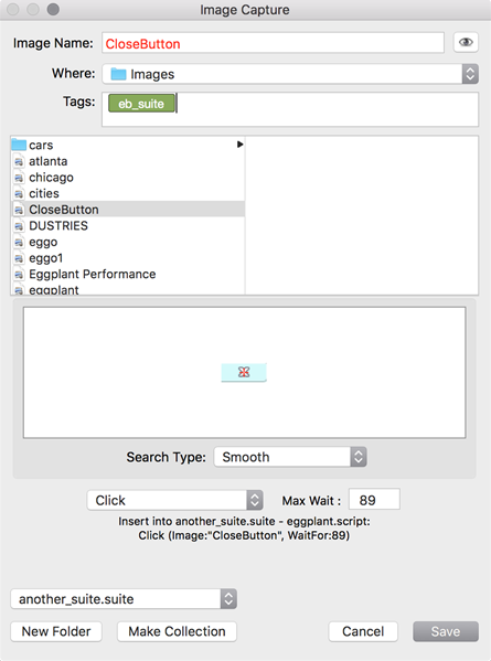 Step 2 of Image Collection process in Eggplant Functional