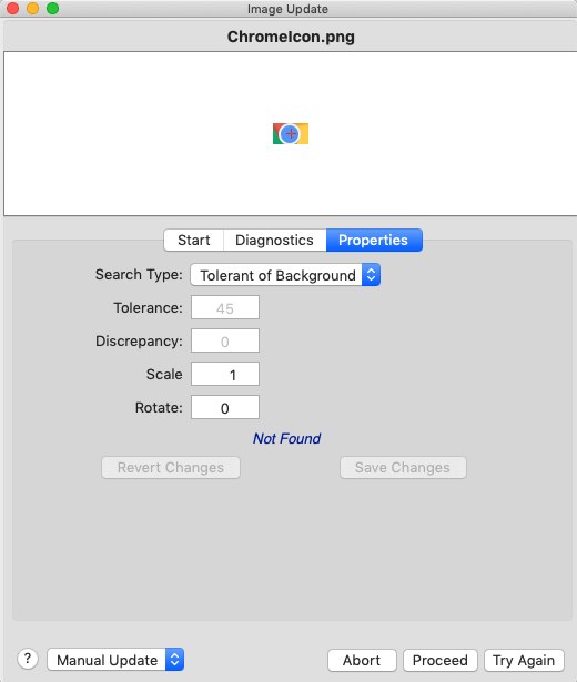 Properties tab of Image Update window
