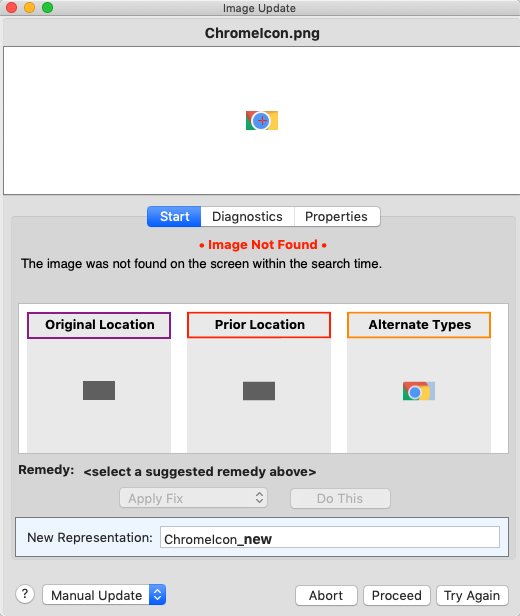 Image Update panel, Start tab