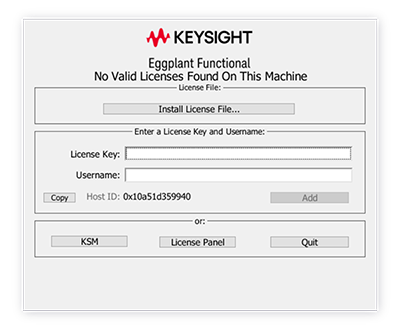 The licensing splash screen in Eggplant Functional