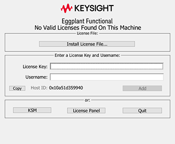 The licensing splash screen in Eggplant Functional