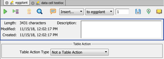 The Script Info Pane on the Eggplant Functional Script Editor toolbar