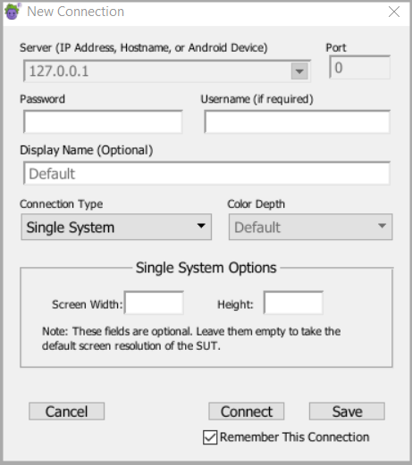 Add Single System SUT Connection Type