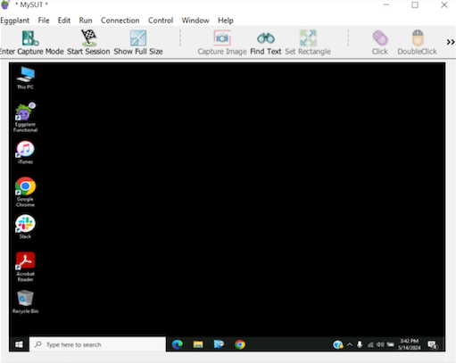 The Eggplant Functional Viewer Window Connected to a Windows SUT
