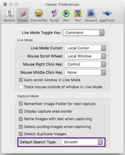 Default Search Type set to Smooth in Viewer Preferences