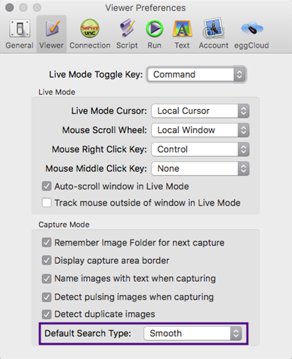 Default Search Type set to Smooth in Viewer Preferences
