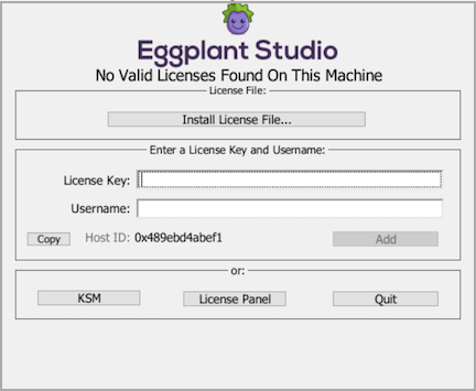 Eggplant Functional のライセンススプラッシュスクリーン