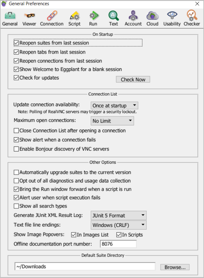 The General Preferences tab in Eggplant Functional 