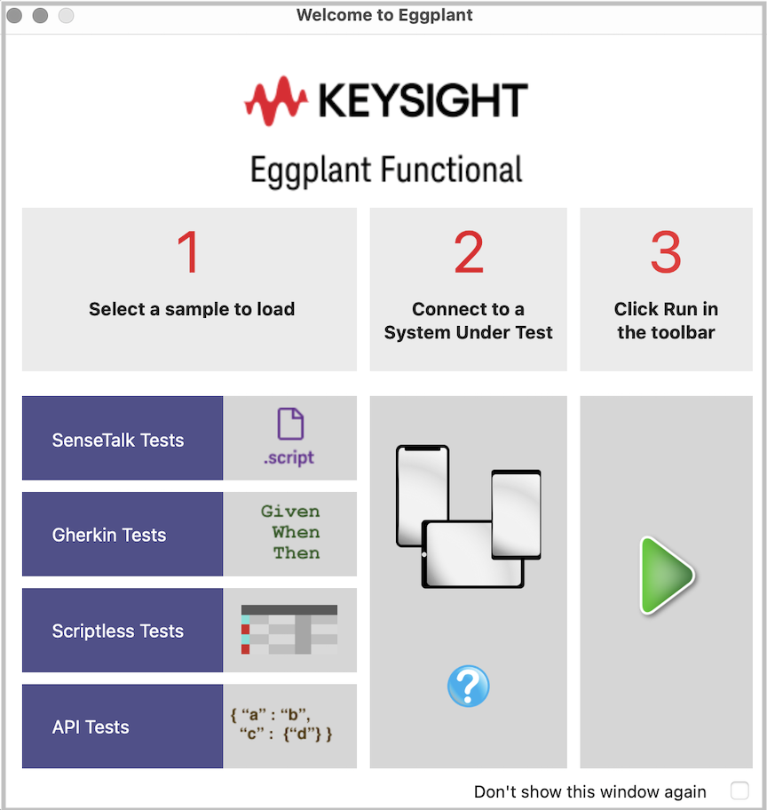 The Eggplant Functional Welcome Panel